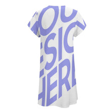 Cargar imagen en el visor de la galería, Vestido de manga corta con cuello en V suave suelto de moda para mujer BUQ Personalizado con Impresión Completa con Foto Logo Patrón Texto