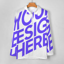 Cargar imagen en el visor de la galería, Camiseta polo manga larga hombre RL con cuello de punto con cremallera corta personalizado con patrón foto texto (impresión de imagen única)