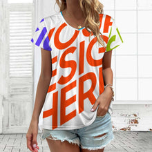 Cargar imagen en el visor de la galería, Camiseta de manga corta con cuello en V talla grande para mujer VT Personalizada con Impresión Completa de múltiples imágenes con Foto Logo Patrón Texto