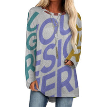 Cargar imagen en el visor de la galería, Camiseta Gris de Punto Cuello Redondo Manga Larga para Mujer BL Personalizada con Impresión Completa de múltiples imágenes con Foto Logo Patrón Texto