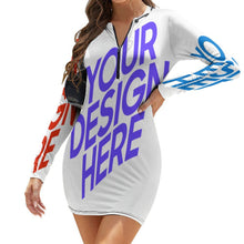 Cargar imagen en el visor de la galería, Mini vestido de mujer sexy vestido de manga larga con cremallera NZ017 personalizado con patrón foto texto (impresión de imágenes múltiples)