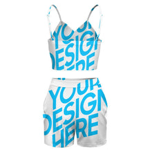 Cargar imagen en el visor de la galería, Traje Crop Top Pantaones cortos sin mangas escote en V con tirantes para mujer HTZ Personalizado con Impresión Completa de una imagen con Foto Logo Patrón Texto