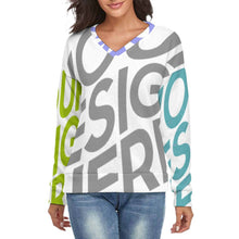 Cargar imagen en el visor de la galería, Jersey Suéter Suave con Estampado Cuello en V para Mujer MY02 Personalizado con Impresión Completa de múltiples imágenes con Foto Logo Patrón Texto
