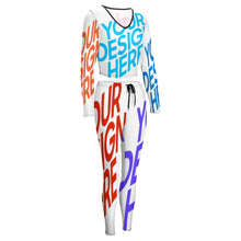 Cargar imagen en el visor de la galería, Traje de Sudadera deportiva ajustada cuello en V Camiseta manga larga para mujer NZ153 Personalizado con Impresión Completa de múltiples imágenes con Foto Logo Patrón Texto