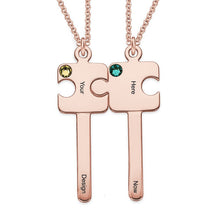 Cargar imagen en el visor de la galería, Collar de Llave de Rompecabezas Personalizado X0040 con texto nombre para parajes mujer hombre Longitud Ajustable en plata de ley 925 chapado de oro rosa de 18K