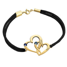 Cargar imagen en el visor de la galería, Pulsera de Cordón con Corazones de Plata 925 / Cobre Chapado en oro 18k S0030 Personalizada Grabada con Texto Nombre