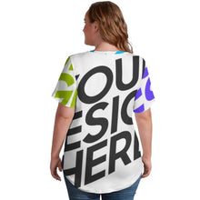 Cargar imagen en el visor de la galería, Camiseta de manga corta con cuello en V talla grande de moda para mujer NZ109 Personalizada con Impresión Completa de múltiples imágenes con Foto Logo Patrón Texto