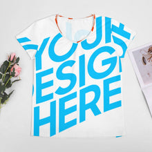 Cargar imagen en el visor de la galería, Camiseta de manga corta con cuello en V talla grande para mujer VT Personalizada con Impresión Completa de una imagen con Foto Logo Patrón Texto