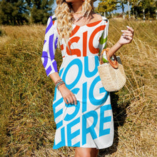 Cargar imagen en el visor de la galería, Vestido estampado cuello en V lazo espalda manga 3/4 para mujer B272 Personalizado con Impresión Completa de múltiples imágenes con Foto Logo Patrón Texto