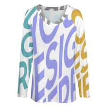 Cargar imagen en el visor de la galería, Camiseta holgada de manga larga con cuello en V de moda para mujer TLREV2 Personalizada con Impresión Completa de múltiples imágenes con Foto Logo Patrón Texto