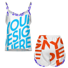 Cargar imagen en el visor de la galería, Pijama de verano para mujer pijama de tirantes de satén de 2 piezas personalizado con patrón foto texto (impresión de imagen única)