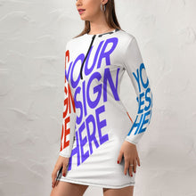 Cargar imagen en el visor de la galería, Mini vestido de mujer sexy vestido de manga larga con cremallera NZ017 personalizado con patrón foto texto (impresión de imágenes múltiples)
