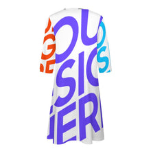 Cargar imagen en el visor de la galería, Vestido Elegante de Manga 3/4 con Volantes Cuello de Pico Bolsillo para Mujer BNQ Personalizado Impresion Completa de Múltiples Imágenes con Foto Logo Patrón Texto