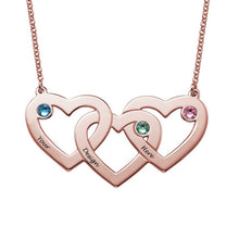 Cargar imagen en el visor de la galería, Collar de Tres Corazones Entrelazados con Piedras de Nacimiento de Plata 925 / Cobre para Familia Mujer Hombre X0063 Grabado Personalizado con Texto Nombre