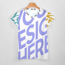 Cargar imagen en el visor de la galería, Camiseta manga corta cuello en V de moda para mujer AHT Personalizada con Impresión Completa de múltiples imágenes con Foto Logo Patrón Texto