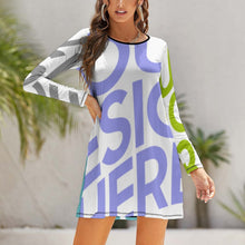 Cargar imagen en el visor de la galería, Vestido Casual de Moda Cuello Redondo de Manga Larga para mujer NZ015 Personalizado con Impresión Completa de múltiples imágenes con Foto Logo Patrón Texto