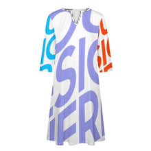 Cargar imagen en el visor de la galería, Vestido Elegante de Manga 3/4 con Volantes Cuello de Pico Bolsillo para Mujer BNQ Personalizado Impresion Completa de Múltiples Imágenes con Foto Logo Patrón Texto