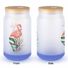 Cargar imagen en el visor de la galería, Vaso de Vidrio Esmerilado Vaso para Beber Vaso de Cerveza con Tapa de Madera para té, hielo, soda, café JJ0520152 Personalizado con impresión completa de una imagen con Foto Logo Patrón Texto