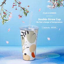 Cargar imagen en el visor de la galería, Copa de paja de plástico de doble capa con tapa y pijita JJ0520062 Personalizada con Foto Logo Patrón Texto