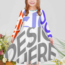 Cargar imagen en el visor de la galería, Vestido de Manga Larga con Volante Cuello Redondo para Otoño Invierno para Niña Chica CRQ Personalizado Impresion Completa de Múltiples Imágenes con Foto Logo Patrón Texto