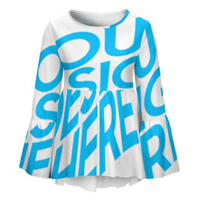 Cargar imagen en el visor de la galería, Blusa / Camiseta con volantes dobladillo irregular cuello redondo manga larga PL Personalizada con Impresión Completa de una imagen con Foto Logo Patrón Texto