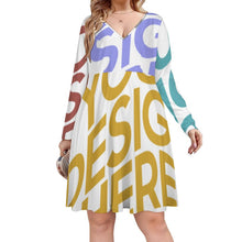 Cargar imagen en el visor de la galería, Vestido de Encaje Talla Grande Holgado Manga Larga Cuello en V de Fiestas para Mujer B829 Personalizado Impresion Completa de Múltiples Imágenes con Foto Logo Patrón Texto