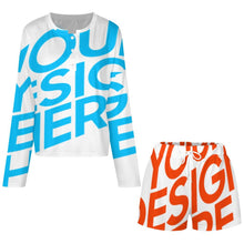 Cargar imagen en el visor de la galería, Conjunto de pijama de mujer 203 con top de manga larga abotonado y pantalón corto personalizado con patrón foto texto (impresión de imagen única)