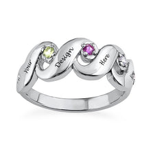 Cargar imagen en el visor de la galería, Anillo de cara en espiral con circonitas cúbicas de plata de ley 925 para mujer J0010 Persoanlizado grabado con texto nombre letras