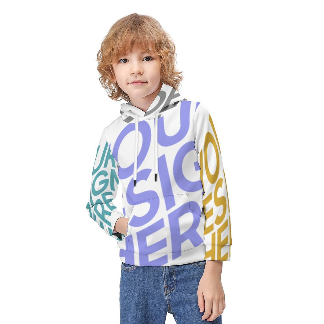 Sudadera con bolsillo grande capucha cuello redondo para niños FS0816036 Personalizada con Impresión Completa de múltiples imágenes con Foto Logo Patrón Texto