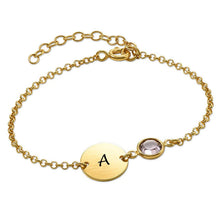 Cargar imagen en el visor de la galería, Pulsera Inicial con Piedra de Nacimiento en Plata 925 / Cobre Chapado en Oro / Oro Rosa para Mujer Hombre S0044 Grabada Personalizada con Texto Nombre