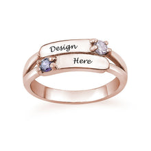 Cargar imagen en el visor de la galería, Anillo con Dos Piedras de Nacimiento Grabadas en Plata de Ley J0024 Personalizado con Texto Nombre Letras