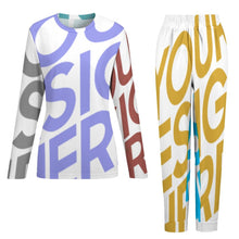 Cargar imagen en el visor de la galería, Pijama Conjunto Casual y Pantalones Largos de Otoño Invierno Suaves para Mujer BTZ Personalizado Impresion Completa de Múltiples Imágenes con Foto Logo Patrón Texto