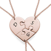 Cargar imagen en el visor de la galería, Collar Personalido de corazón de tres rompecabezas X0026 con texto nombre para familiar amigo mujer hombre Longitud Ajustable en plata de ley 925 chapado de oro rosa de 18K