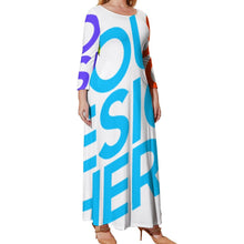 Cargar imagen en el visor de la galería, Vestido holgado talla grande manga larga cuello redondo para mujer A120 Personalizado con Impresión Completa de múltiples imágenes con Foto Logo Patrón Texto