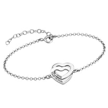 Cargar imagen en el visor de la galería, Pulsera de plata de ley 925 longitud ajustable de corazón doble para mujer S0012 chapada de oro rosa de 18 quilates Personalizada Grabada con Texto Nombre