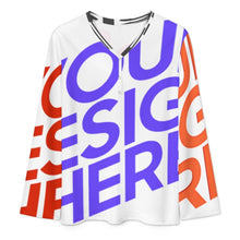 Cargar imagen en el visor de la galería, Camiseta de manga larga con cuello en V para mujer A38L personalizado con patrón foto texto (impresión de imágenes múltiples)