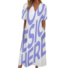 Cargar imagen en el visor de la galería, Vestido Largo Holgado con Bolsillos de Moda Manga Corta Cuello en V para Mujer BYQ Personalizado con Impresión Completa de Una Imagen con Foto Texto Patrón