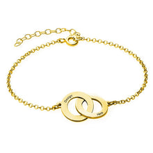 Cargar imagen en el visor de la galería, Pulsera Personalizada de plata 925 / cobre con anillos curzados S0020 para mujer amiga con texto nombre chapada de oro rosa de 18K