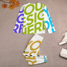 Cargar imagen en el visor de la galería, Pijama Traje largo cómodo casual con cuello redondo estamapdo para niñas JTZ Personalizado con Impresión Completa de múltiples imágenes con Foto Logo Patrón Texto
