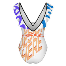 Cargar imagen en el visor de la galería, Novedad de 2024 Traje de baño de una pieza para mujer SDS2003 traje de baño con volantes y cuello en V personalizado con patrón foto texto (impresión de imágenes múltiples)