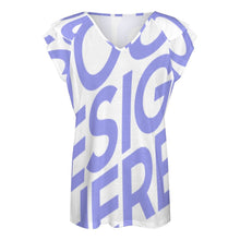 Cargar imagen en el visor de la galería, Camiseta Linda con cuello en V y manga corta con volantes de Moda para Mujer BUT Personalizada con Impresión Completa de una imagen con Foto Logo Patrón Texto