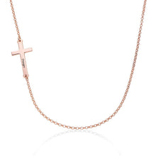 Cargar imagen en el visor de la galería, Collar con cruz Longitud Ajustable en plata de ley 925 chapado de oro rosa de 18K para mujer hombre X0032 Personalizado con texto nombre