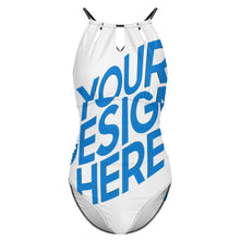 Cargar imagen en el visor de la galería, Traje de baño halter de una pieza con cordones para mujer personalizado con patrón foto texto (impresión de imagen única)