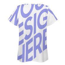 Cargar imagen en el visor de la galería, Camiseta manga corta escote ancho irregular de moda para mujer BBT Personalizada con Impresión Completa de una imagen con Foto Logo Patrón Texto