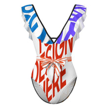 Cargar imagen en el visor de la galería, Novedad de 2024 Traje de baño de una pieza para mujer SDS2003 traje de baño con volantes y cuello en V personalizado con patrón foto texto (impresión de imágenes múltiples)