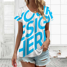 Cargar imagen en el visor de la galería, Camiseta de manga corta con cuello en V talla grande para mujer VT Personalizada con Impresión Completa de una imagen con Foto Logo Patrón Texto