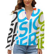 Cargar imagen en el visor de la galería, Camisa con Farol Linda Blusa Manga Larga Abullonada de Moda para Mujer GS Personalizada con Impresión Completa de múltiples imágenes con Foto Logo Patrón Texto