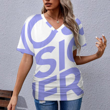 Cargar imagen en el visor de la galería, Camiseta Plisada Estampada de Moda de Manga Corta Cuello en V para Mujer BHT Personalizada Impresion Completa de Una Imagen con Foto Logo Patrón Texto
