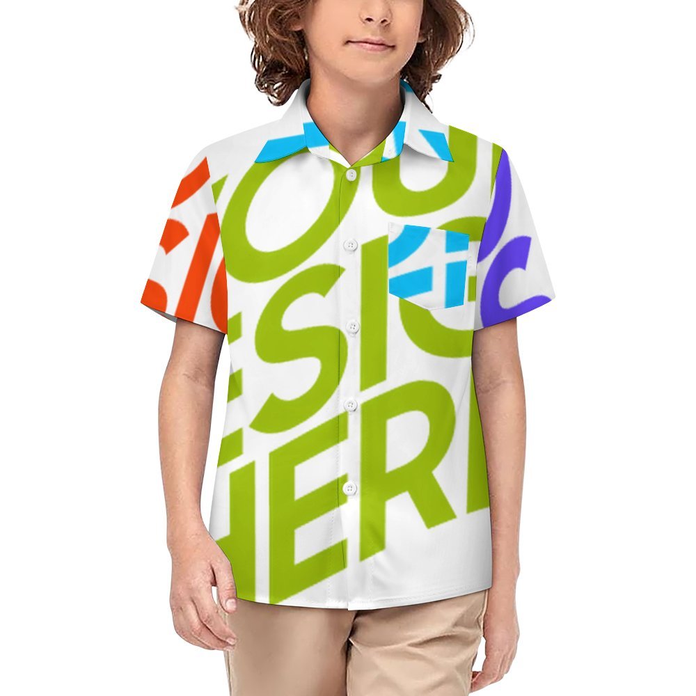 Camisa de manga corta con botones para niños de 2 a 16 años personalizado con patrón foto texto (impresión de imágenes múltiples)