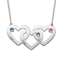 Cargar imagen en el visor de la galería, Collar de Tres Corazones Entrelazados con Piedras de Nacimiento de Plata 925 / Cobre para Familia Mujer Hombre X0063 Grabado Personalizado con Texto Nombre